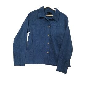 Vintage Kaktus Jacket Woman's Large Blue Abstract Textured Denim Retro Art